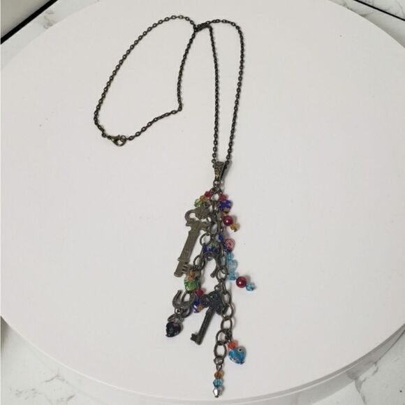 ARTISAN Dangling Wire Wrapped Beads And Charms Boho Necklace - Picture 6 of 7